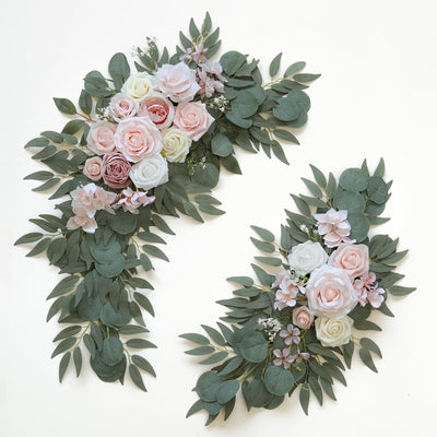 Elegant Pink & Ivory Wedding Arch Flowers - 2-Piece Set
